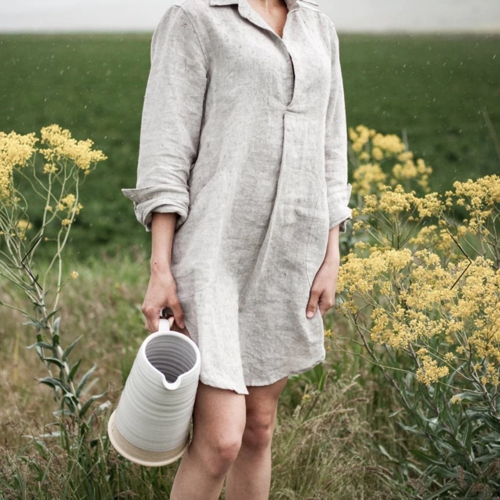 FARMHOUSE POTTERY 100% Linen TUNIC or DRESS Size Large Minimalist LAGENLOOK